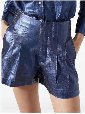 LANTHROPY Frida Linen Shorts Sz XS Blue Metallic NEW